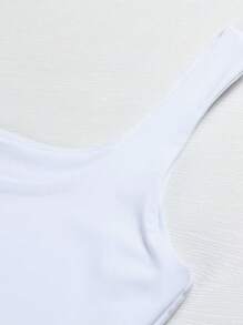 HIGHFINE Women's Square Neck Cropped Tops, Basic Sleeveless, Tight Vests, Casual Vests - 白色 - 查看 3