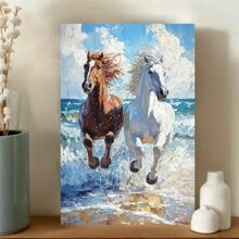 Galloping Steeds By The Seaside, Dynamic Artwork, Classic Coastal Charm