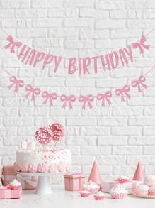 Guirnalda de lazos para cumpleaños, decoraciones de lazos rosas brillantes con "Feliz Cumpleaños" para mujeres, suministros para fiesta de cumpleaños rosa