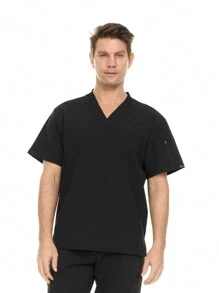 Men's V-Neck Multi-Pocket Scrub Top With Sleeve Zipper – Professional Clinical Uniform
