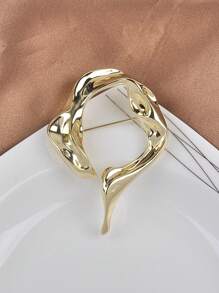 1pc Creative Japanese-Style Minimalist Geometric Round Ring Brooch, Asymmetrical Lava Liquid Flower Pin