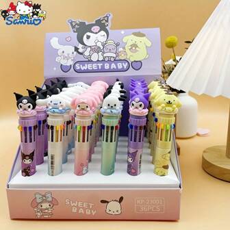  1 件/6 件，Sanrio 10 色伸缩圆珠笔 - 可爱黑美人、肉桂色日常办公笔、速干卡通笔、书写和学习文具，完美的情人节礼物、生日礼物、派对礼物、复活节礼物、返校礼物