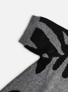 Suéter de punto escolar informal con cuello redondo, manga corta, hombros caídos y estampado gráfico