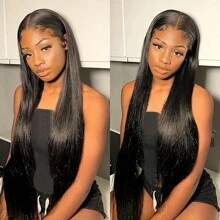 直发蕾丝前假发 13x4 高清蕾丝前假发 人发 预拔 180% 密度 直发蕾丝前假发 人发 带婴儿头发 适合女性 - 自然色&黑色系 - 查看 6