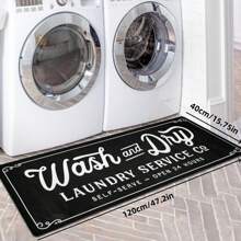 1pc 120*40CM/80*50CM American Style Letters Laundry Room Floor Mats Home Decoration Kitchen Dirt-Resistant Water-Absorbent Non-Slip Mats Easy To Clean - Black - View 2
