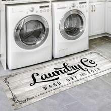 1pc 120*40CM/80*50CM American Style Letters Laundry Room Floor Mats Home Decoration Kitchen Dirt-Resistant Water-Absorbent Non-Slip Mats Easy To Clean - Black - View 8
