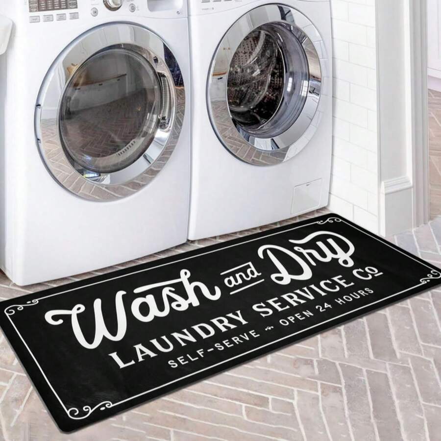 1pc 120*40CM/80*50CM American Style Letters Laundry Room Floor Mats Home Decoration Kitchen Dirt-Resistant Water-Absorbent Non-Slip Mats Easy To Clean - Black - View 1