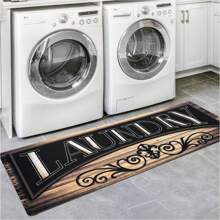 1pc 120*40CM/80*50CM American Style Letters Laundry Room Floor Mats Home Decoration Kitchen Dirt-Resistant Water-Absorbent Non-Slip Mats Easy To Clean - Black - View 4