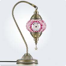 Yarra-Decor Turkish Moroccan Lamp With Bronze Base 3 Color Options Handmade Swan Neck Mosaic Glass Bedside Lamps For Bedroom (LED Bulb Included) - 美規A型插(110-127V) - 查看 2