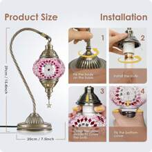 Yarra-Decor Turkish Moroccan Lamp With Bronze Base 3 Color Options Handmade Swan Neck Mosaic Glass Bedside Lamps For Bedroom (LED Bulb Included) - 美規A型插(110-127V) - 查看 4