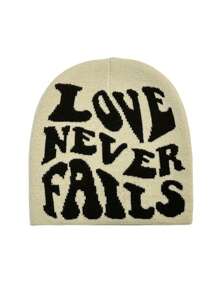 Gothic Letter Jacquard Y2K Beanie Hat, Hiphop Color Block Knit Cap, Elastic Skull Breathable Visorless Cap, Unisex Street Casual Acrylic Jacquard Y2K Fashion Knit Hat, All Seasons - A - View 5