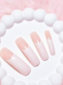 20pcs Long Curved White French Fake Nails, Classic And Minimalist White French Design, Highlighting Elegant And Sophisticated Fingertip Beauty, Includes Jelly Glue And Nail File, Perfect Nail Set For Weddings, Parties, And Everyday Styles Press On Nails