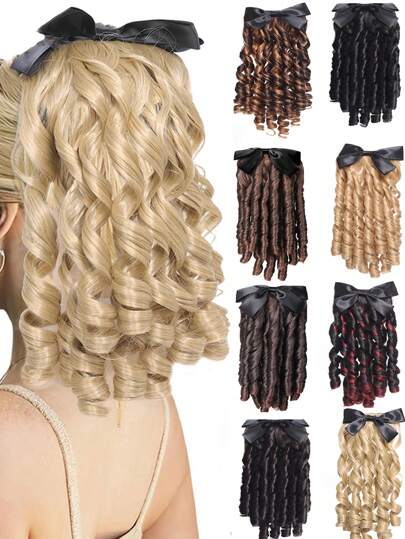 14inch/11inch Synthetic Retro Ponytail With Comb European Princess Curly Puff Ponytail Clip In Hair Tail Natural Wig Extension