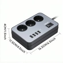 LIPWEL LIPWEL 1Pc 7 In 1 Power Supply Power Outlet Socket, 1M, 1.8M, 3M, 5M, Power Strip With 4 USB Charging Ports, Wall Mounting Power Strip (16A, 3680W) With Switch And Power Indicator Light, Multiple Plug USB Socket For Smartphone Laptop Home, Office Usage, White Black,Multi Functional Power Socket