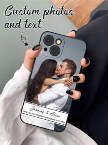 Capa de Celular Personalizada com Foto do Casal e Texto, Foto Retrato Memória Especial, Presente do Dia dos Namorados, Presente de Aniversário para Marido, Esposa, Namorada. Presente do Dia dos Namorados com Combinação de Letras de Nome Personalizado, Presente de Aniversário de Casal Personalizado, Presente Personalizado para Ela - Preto - Visão 3