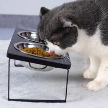 Elevated Cat Bowls Raised Cat Food Bowls, 15° Tilted Pet Bowls For Cats Puppy, Raised Dog Bowl Stand Feeder Cat Food Water Bowls Stand With 2 Stainless Steel Bowls