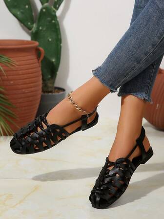 Pañuelos artísticos de punto calado para mujer, nuevo estilo para primavera/verano/otoño, sandalias vintage romanas de tacón grueso para exteriores, versátiles