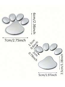 1 Set Metal Claw Print Car Stickers - 3D Animal Dog Cat Paw Print Decals Suitable For Car Bumper, Window, Body Decoration & Styling, Universal - Silver - View 5