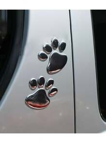 1 Set Metal Claw Print Car Stickers - 3D Animal Dog Cat Paw Print Decals Suitable For Car Bumper, Window, Body Decoration & Styling, Universal - Silver - View 1