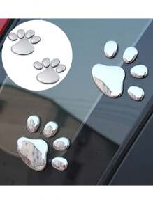 1 Set Metal Claw Print Car Stickers - 3D Animal Dog Cat Paw Print Decals Suitable For Car Bumper, Window, Body Decoration & Styling, Universal - Silver - View 2