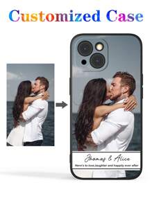 Capa de Celular Personalizada com Foto do Casal e Texto, Foto Retrato Memória Especial, Presente do Dia dos Namorados, Presente de Aniversário para Marido, Esposa, Namorada. Presente do Dia dos Namorados com Combinação de Letras de Nome Personalizado, Presente de Aniversário de Casal Personalizado, Presente Personalizado para Ela - Preto - Visão 1