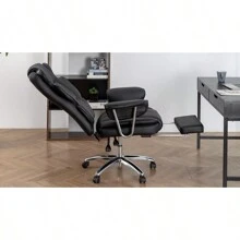 Office Chair, Big And Tall Executive Office Chair With Footrest, Leather Computer Chair, Ergonomic Reclining Chair High Back, Large Home Office Chair (Black)