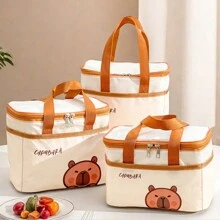 1pc Portable Large Capacity Capybara Insulated Lunch Bag, Cute Cartoon Pattern Thermal Lunch Box Bag, Waterproof & Dustproof Food Container Storage Bag, Reusable Cooler Bag, Picnic Bag, Suitable For Student And Adult Use In Home, School, Dorm, Office, Outdoor Camping, Picnic, Travel, Back To School