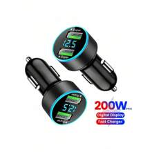 200W Dual USB Car Charger With Lighter, Digital Display Fast Charging Adapter Compatible With IPhone - Multicolor - View 9