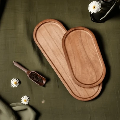 1/2/3 件相思木托盘，蛋糕盘，坚果盘，沙拉盘，多用途托盘，可容纳物品，带浅槽，水果盘，开胃菜托盘。适用于餐厅，茶盘，牛奶咖啡，户外，节日礼物，公寓，开斋节，服务托盘