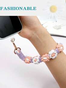 1pc Handmade Woven Floral Phone Lanyard & Key Chain Charm