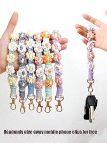 1pc Handmade Woven Floral Phone Lanyard & Key Chain Charm