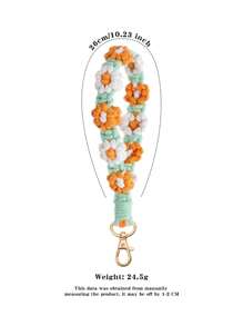 1pc Handmade Woven Floral Phone Lanyard & Key Chain Charm
