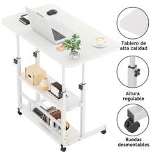 Escritorio Elevable con Ruedas y 3 Niveles, Mesa Auxiliar Ajustable para Laptop 60*40cm - Blanco - Ver 2