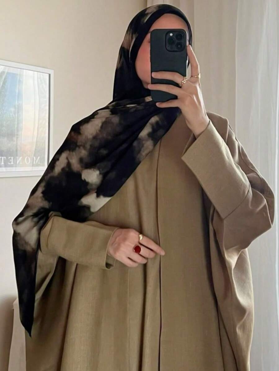 1pc Women's Bohemian Star & Moon Pattern Soft & Elegant Black Headscarf, Breathable Sun Protection, Suitable For Daily Abaya Robe Wear And Festive Formal Attire,Beach,Holiday,Travel Essential,Holiday