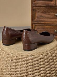 Bombas con tacón de bloque, puntera cuadrada, textura de piedra y sin cordones, estilo de parchwork, para mujer, adecuadas para vacaciones, viajes, al aire libre, casual, vintage, verde, de alta gama - Marrón Chocolate - Ver 7