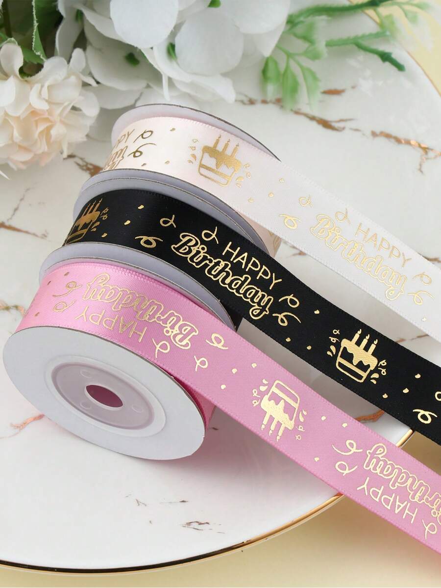 1roll 5yard Happy Birthday Ribbon, Birthday Cake Pattern Rope Ribbon, Birthday Gift Wrapping Supplies For Party Decor Crafts Wrapping Birthday Decor Gift Sealing Ribbon, Party Favor, DIY Decorative Bow Ribbon, DIY Flower Bouquet Decor, Home Decor Room Decor Table Decor, Birthday Gifts