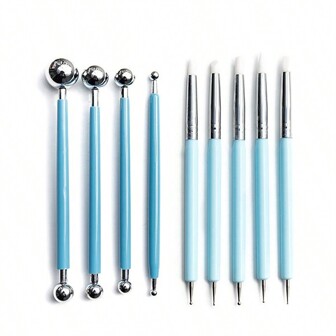 9pcs Ceramic Sculpture Clay Modeling Tool Set - Round Rods, Texture Stamps, Dual-Ended Silicone Dotting Pen, DIY Clay Sculpting Carving Knives
