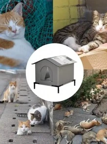 Casa impermeable para gato callejero con soporte para uso en exteriores, casa de gato salvaje cerrada, carpa para mascotas a prueba de frío, casa de mascotas cálida para invierno en exteriores - Multicolor - Ver 8