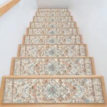 Pauwer Carpet Stair Treads For Wooden Steps Indoor 15 Pack 8" X 30" Peel And Stick Stair Treads Non Slip Staircase Step Treads Reusable Stair Runner Rugs For Dogs, Elders - 奶油棕褐色 - 查看 1