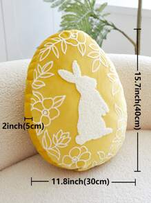 1pc Easter Yellow Rabbit Embroidered Asymmetric Shaped Throw Pillow Cover, Spring Floral Pillow Sham, Easter Decorative Egg Shaped Cushion Cover, Suitable For Indoor Decor, Spring/Summer, Pillow Insert Not Included - Yellow - View 4