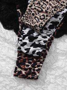 3PCS Leopard Print Sexy Cross Strap Lace Splicing Women's Panties Animal Print Low Waisted Comfortable Women's Thongs