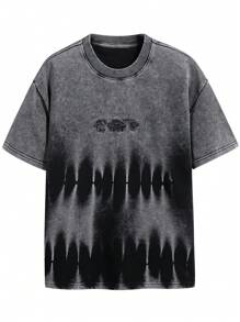 Men's Vintage Washed Letter Print Casual Short Sleeve T-Shirt, Summer - Black - View 1