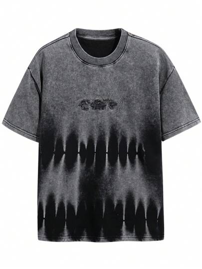 男士复古水洗字母印花休闲短袖 T 恤，夏季，Emo