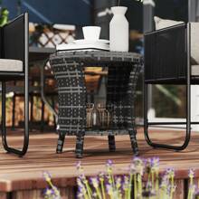 Outsunny Mesa de centro de mimbre para exteriores de 18", mesa lateral de patios con 2 niveles de almacenamiento, tapa de madera compuesta para jardín, patio trasero o balcón - Gris - Ver 9