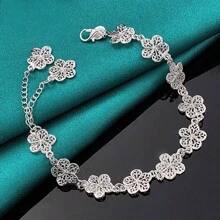 Bracelet en argent sterling 925 pour mariage élégant Fleurs pour femmes Bijouterie de mode de haute qualité classique 20 cm