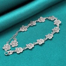 Bracelet en argent sterling 925 pour mariage élégant Fleurs pour femmes Bijouterie de mode de haute qualité classique 20 cm