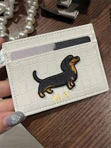 [Customized]Personalized Personalized Vintage Crocodile-Embossed Dachshund Faux Leather Card Holder - Portable Travel ID & Bank Card Wallet, Bus Card Clip, Storage, Card Bag - Multicolor - View 10
