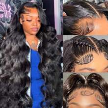 200% 8-40 Inch 13x6 Lace Frontal Wigs Body Wave Human Hair 200% Density Lace Front Wigs Human Hair HD Transparent Lace Frontal Wig Pre Plucked With Baby Hair For Women Human Hair Wigs Natural Color - Natural Black - 查看 2