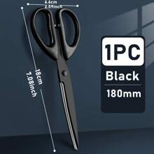 1pc Black Stainless Steel Scissors - Sharp, Non-Stick, Scissors Suitable For Fabric, Sewing, Home, Kitchen And Office Use - Durable Tailor Scissors With Comfortable Grip, Rust-Proof, Battery-Free - Black - View 6