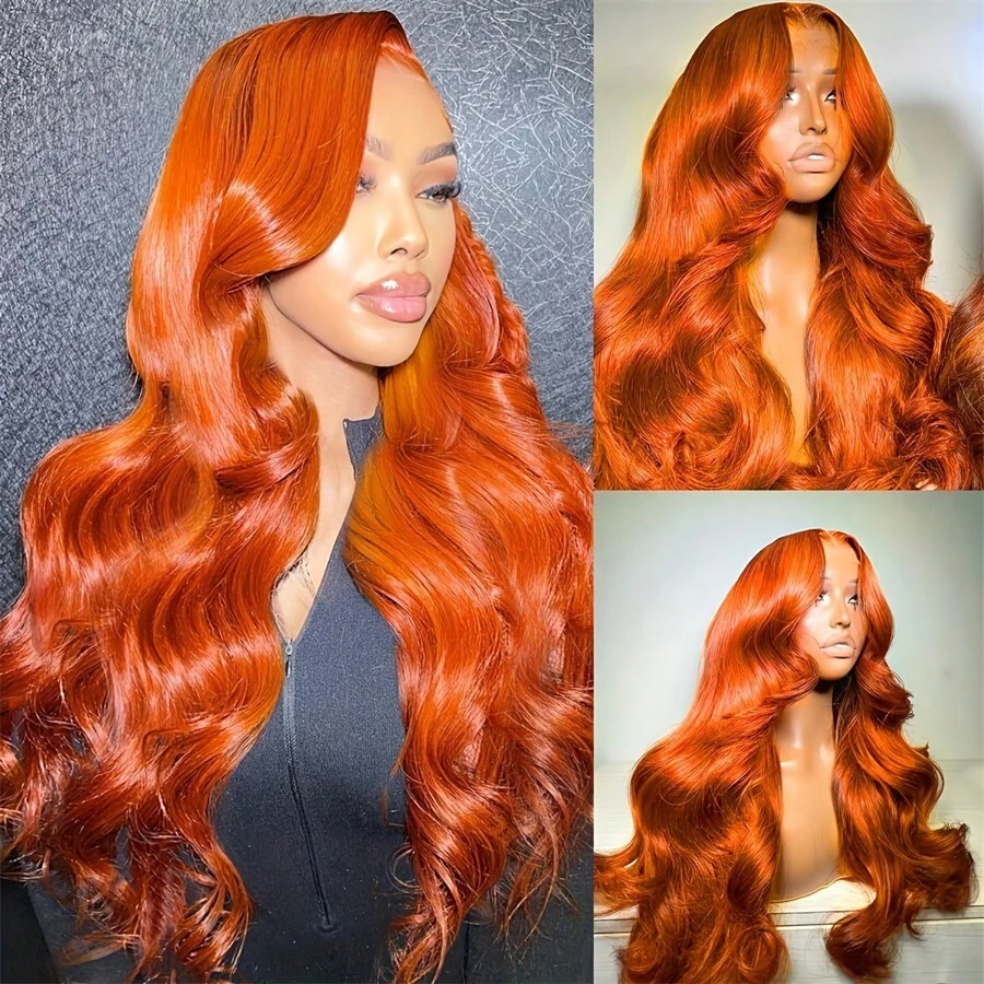 34Inch 250 Density Red Body Wave 13x4 HD Lace Front Wigs Human Hair Pre Plucked With Baby Hair 12A Brazilian Remy Wavy 13x4 Lace Frontal Human Hair Wigs For Women Red Color - S350 - 查看 1
